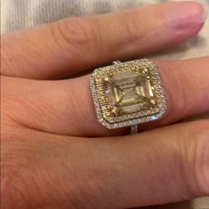 Yellow moissanite and diamond ring